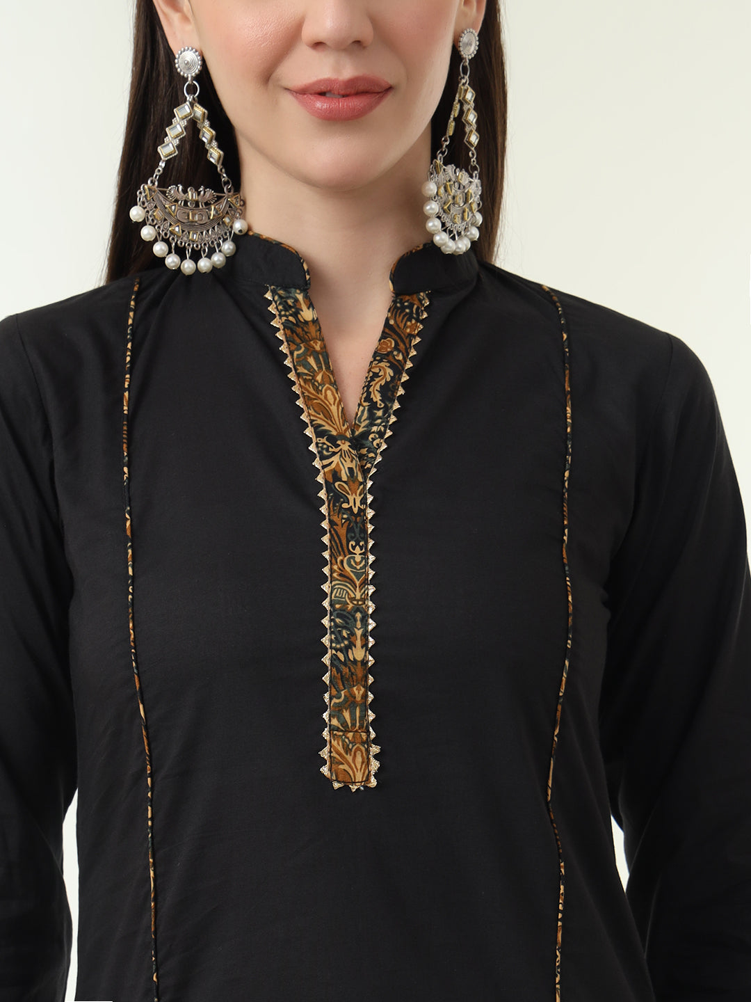 Women Pure Cotton Black Kurta & Palazzo with Printed Dupatta