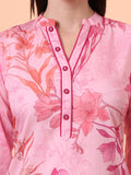 Women Cotton Satin Pink Floral Printed Kurta with Palazzo