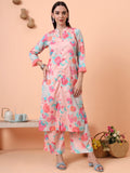 Women Cotton Satin Peach Floral Printed Kurta with Palazzo