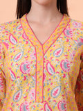 Women Pure Cotton Yellow Floral Printed Kurta with Palazzo