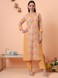 Women Pure Cotton Yellow Floral Printed Kurta with Palazzo
