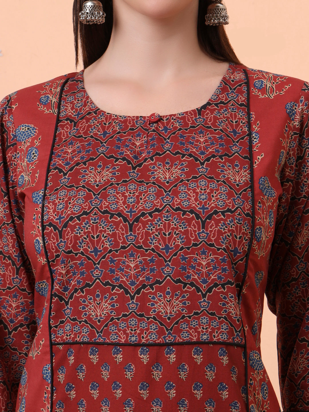Women Pure Cotton Maroon Printed Kurta & Palazzo with Dupatta