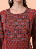 Women Pure Cotton Maroon Printed Kurta & Palazzo with Dupatta