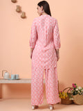 Women Rayon Pink Floral Printed Tunic with Palazzo Co-ord Set