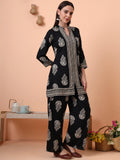 Women Rayon Black Printed Tunic with Palazzo Co-ord Set