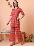 Women Rayon Orange Printed Tunic with Palazzo Co-ord Set