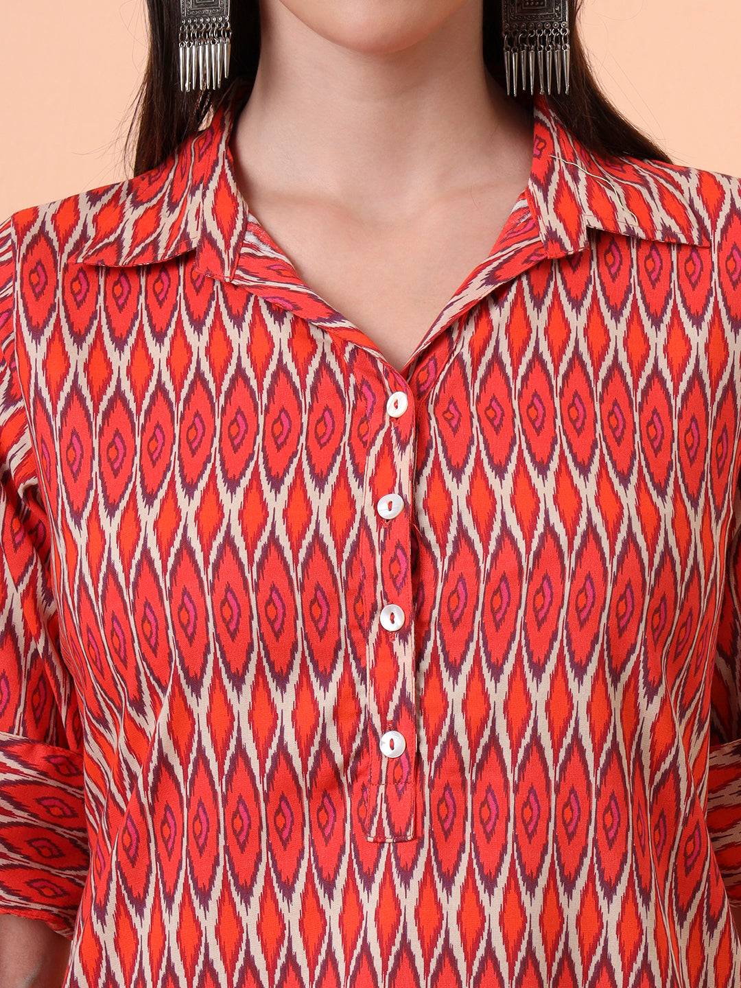 Women Rayon Orange Printed Tunic with Palazzo Co-ord Set