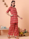 Women Rayon Orange Printed Tunic with Palazzo Co-ord Set