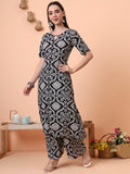 Women Pure Cotton Black Printed Kurta & Palazzo