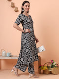 Women Pure Cotton Black Printed Kurta & Palazzo