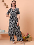Women Pure Cotton Black Printed Kurta & Palazzo