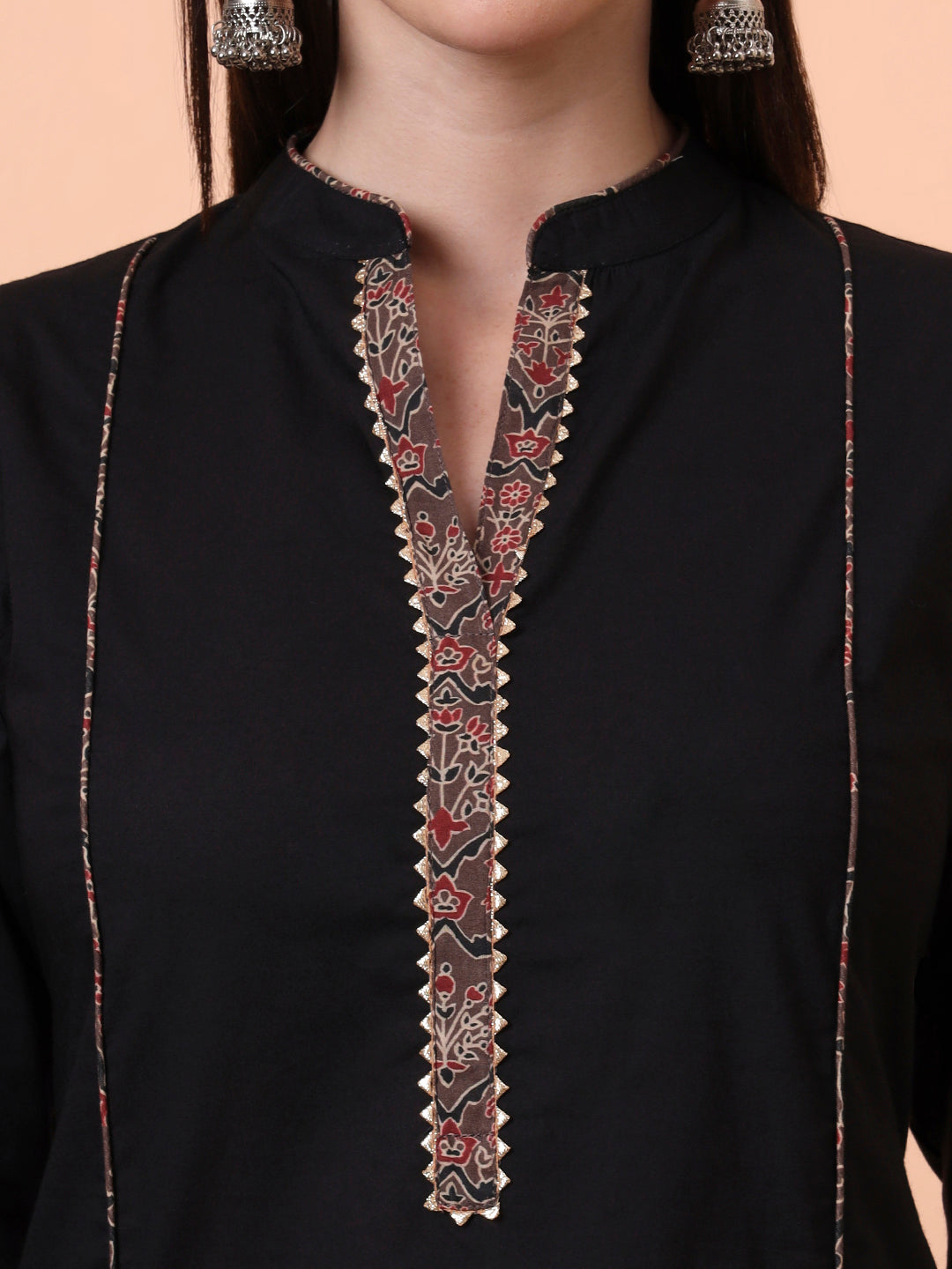 Women Pure Cotton Black Kurta & Palazzo with Printed Dupatta