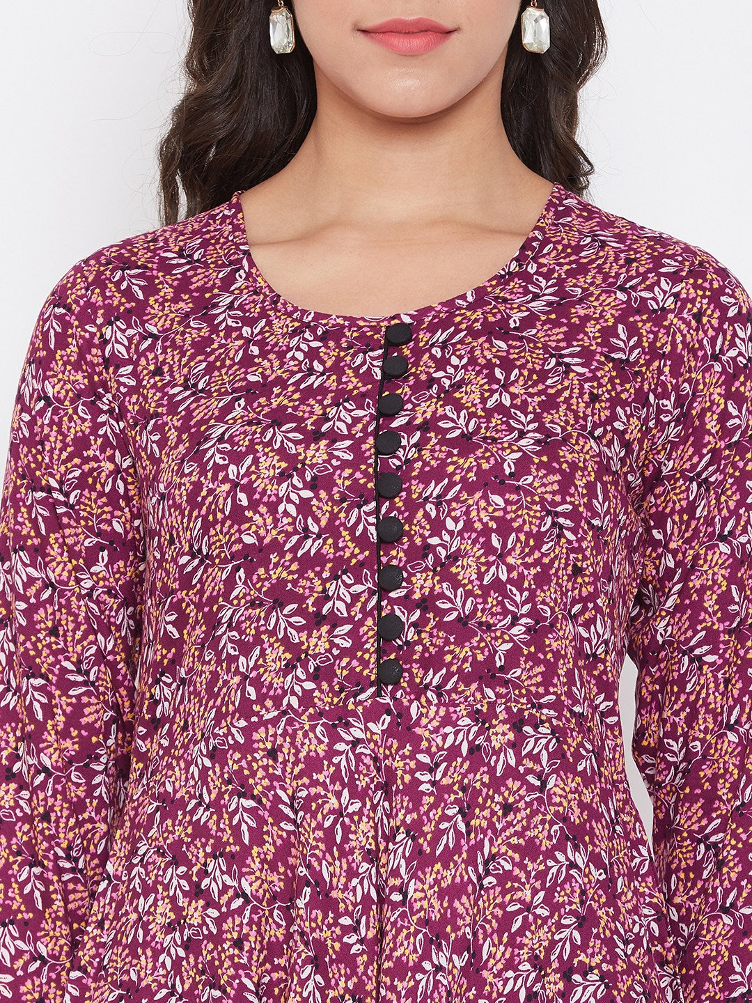 Women Maroon & White Floral Printed Kurta