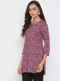 Women Rayon Maroon & White Floral Printed Kurti