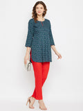 Women Navy Blue & Green Floral Printed Straight Kurti