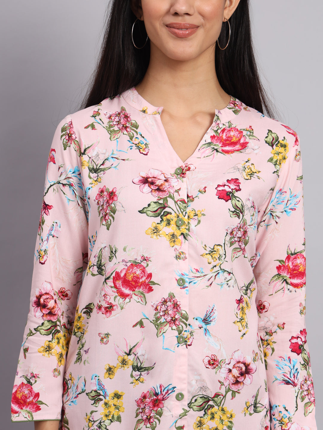 Women Pink & Red Floral Printed Kurti