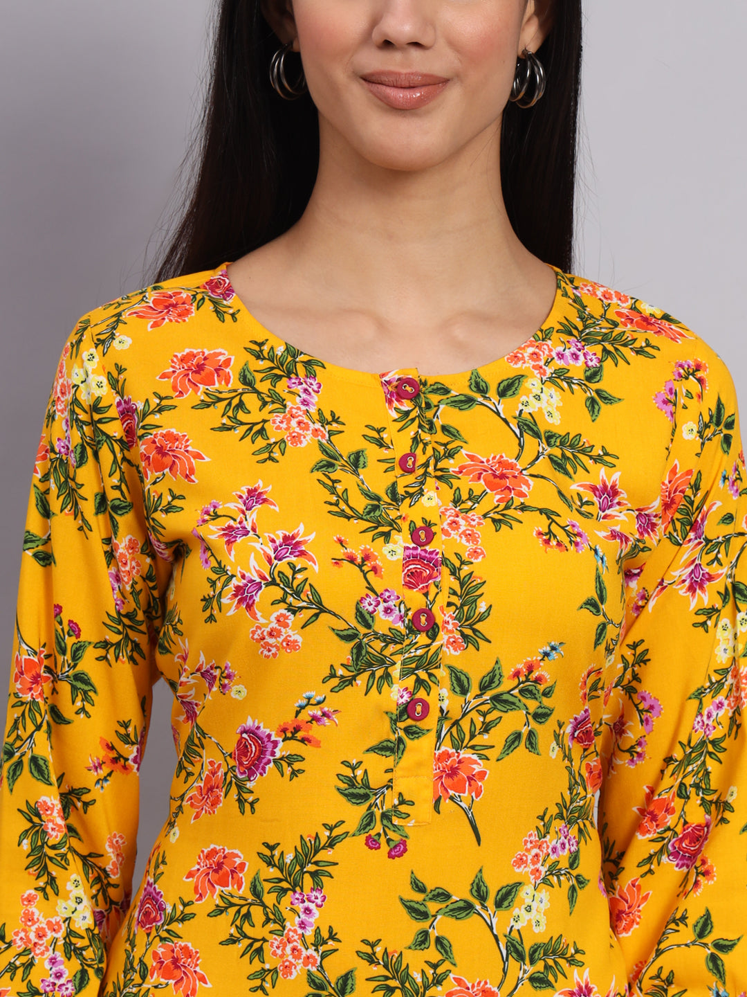 Women Yellow & Green Floral Printed Kurti