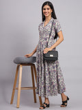 Women Grey Floral Printed Fit & Flare Ethnic Dress