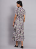 Women Grey Floral Printed Fit & Flare Ethnic Dress