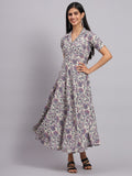 Women Grey Floral Printed Fit & Flare Ethnic Dress