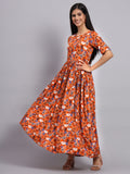 Women Orange Floral Printed Ethnic Dress