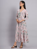Women Pink Floral Printed A-Line Ethnic Dress