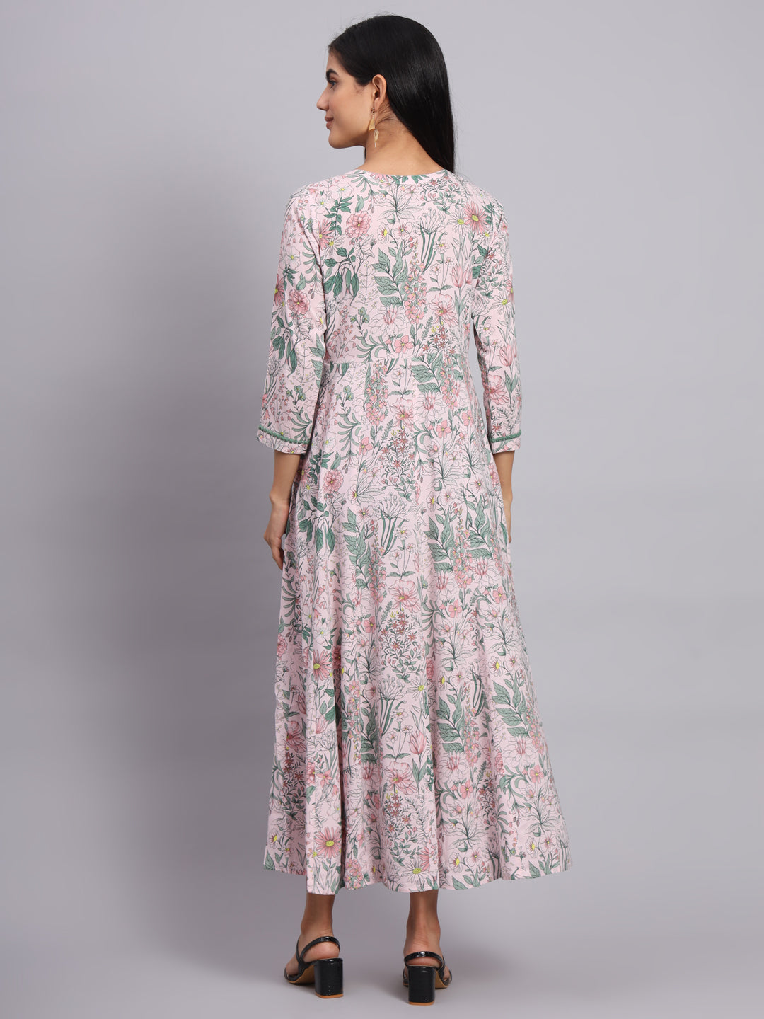Women Pink Floral Printed A-Line Ethnic Dress