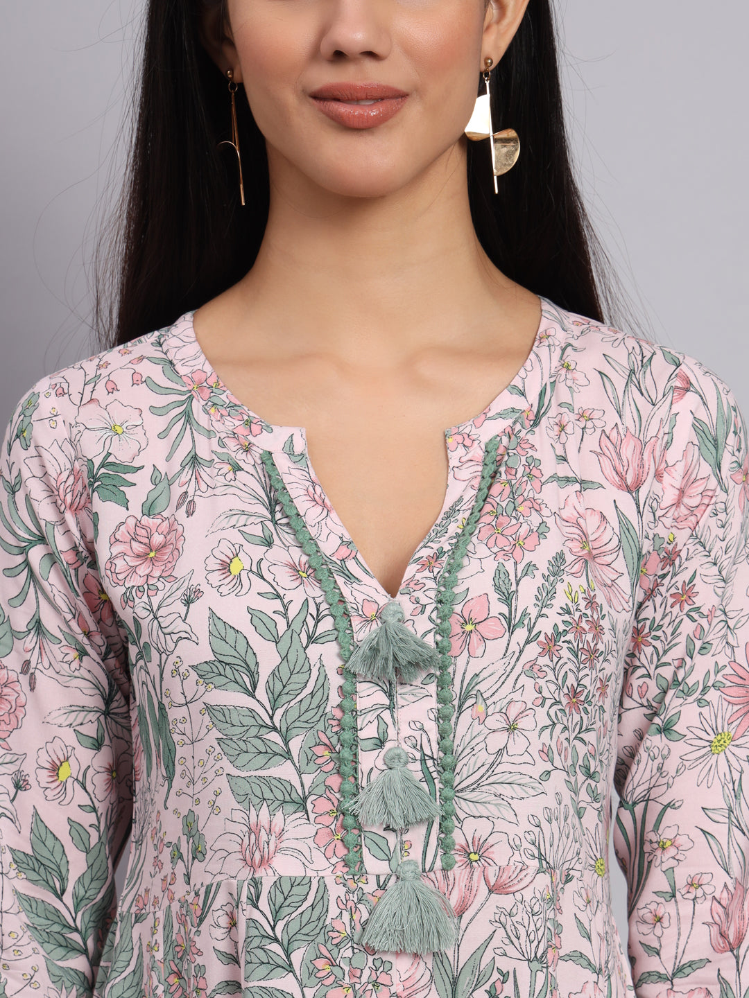 Women Pink Floral Printed A-Line Ethnic Dress