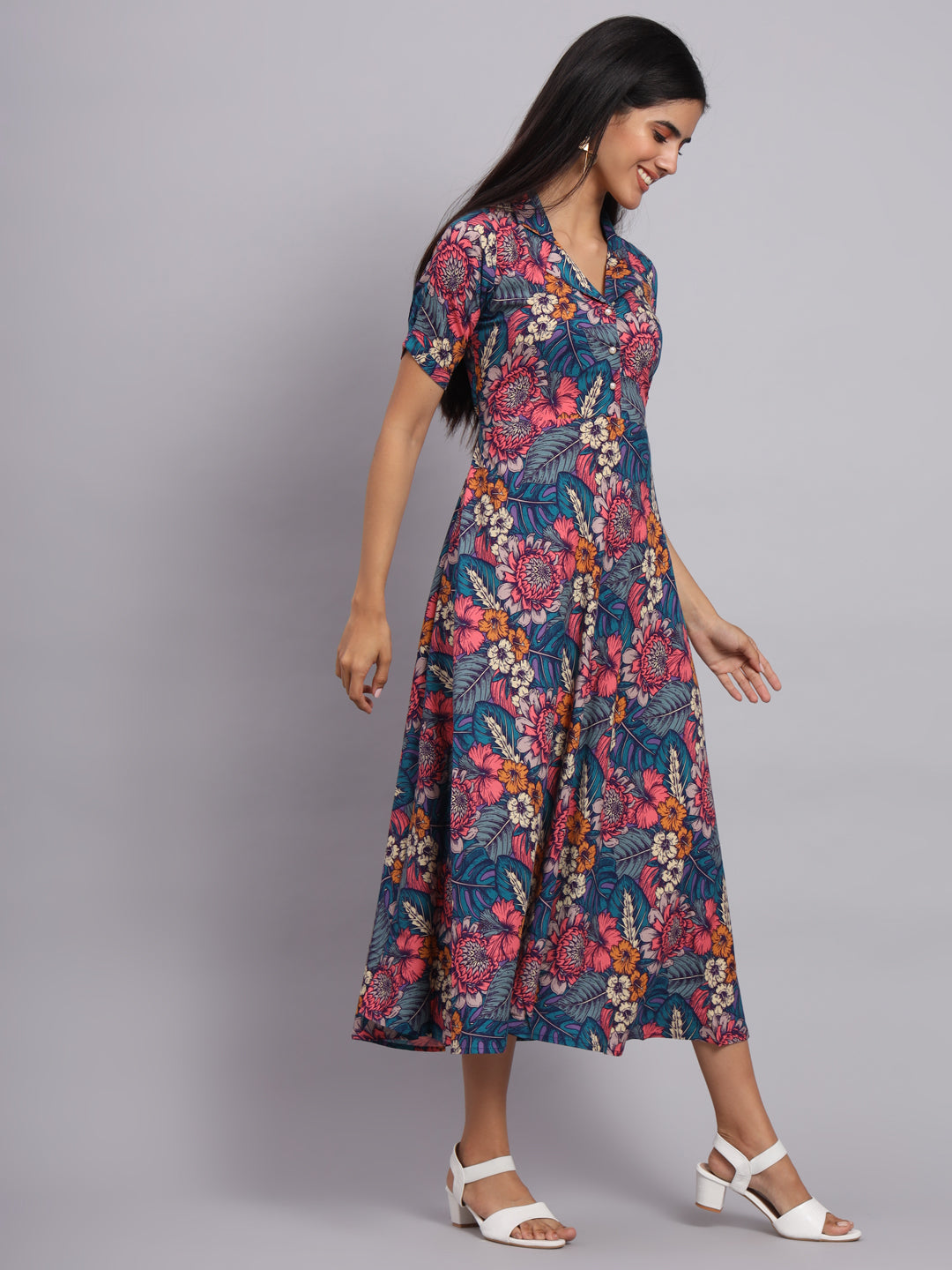 Women Multicolor Floral Printed Fit & Flare Ethnic Dress