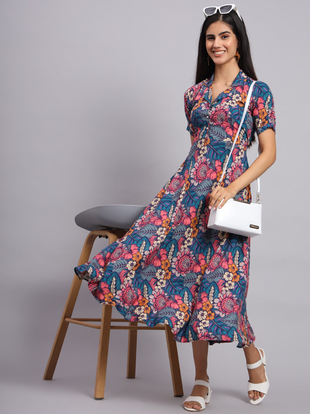 Women Multicolor Floral Printed Fit & Flare Ethnic Dress
