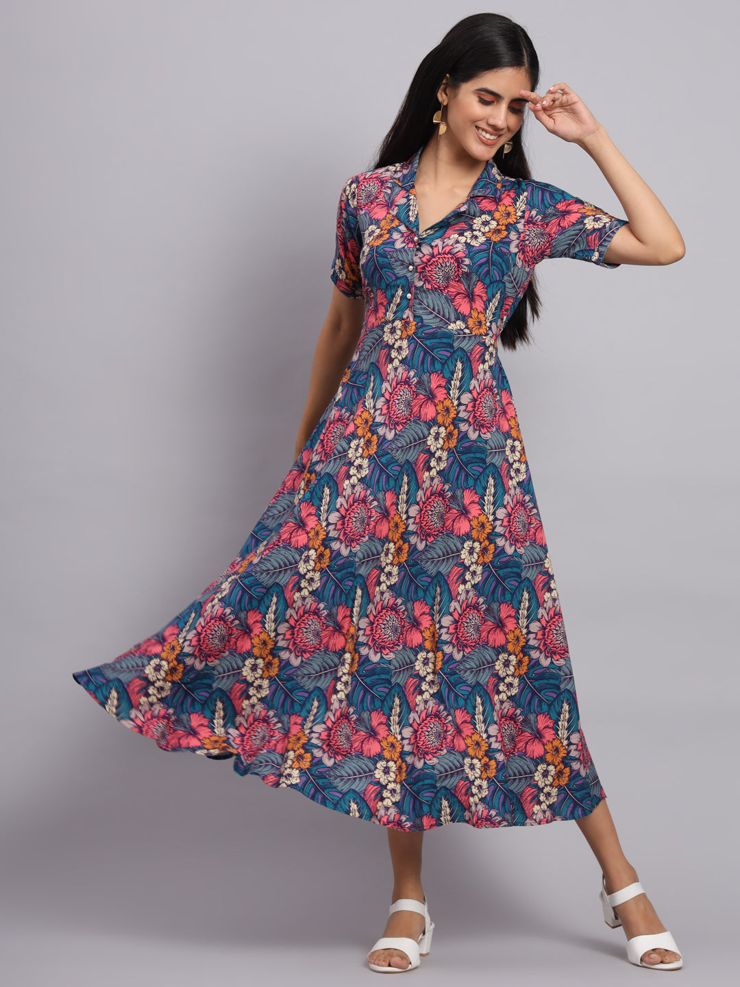 Women Multicolor Floral Printed Fit & Flare Ethnic Dress
