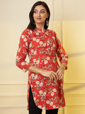 Women Orange Floral Printed Pure Cotton Kurti