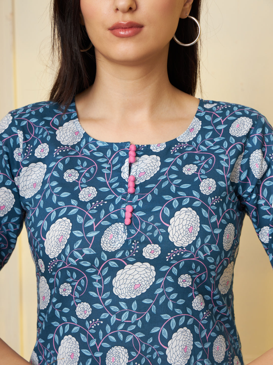 Women Blue Ethnic Motifs Printed Pure Cotton Kurti