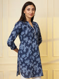 Women Blue Ethnic Motifs Printed Pure Cotton Kurti