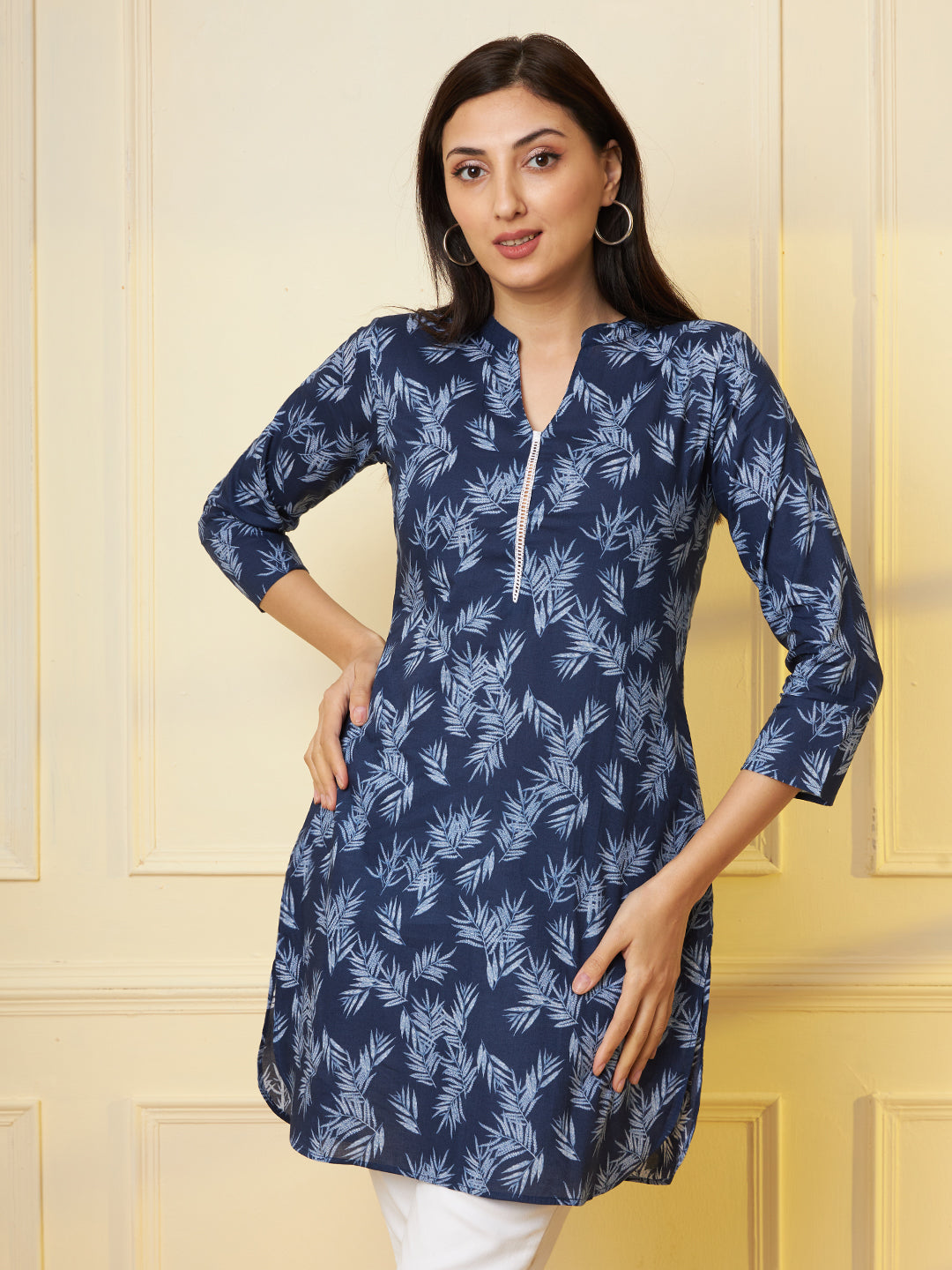Women Blue Ethnic Motifs Printed Pure Cotton Kurti