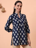 Women Indigo Leaf Printed Pure Cotton Kurti