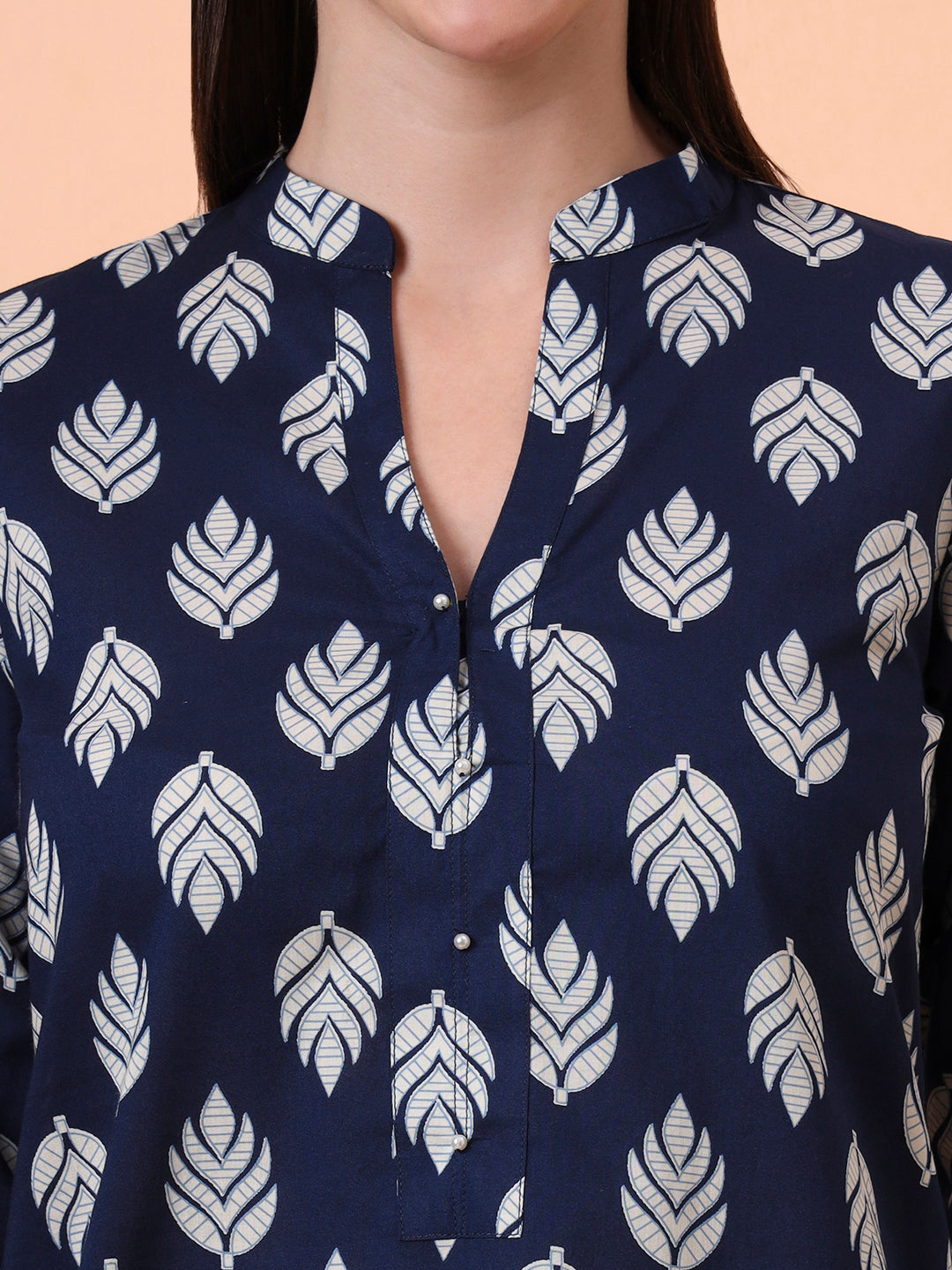 Women Indigo Leaf Printed Pure Cotton Kurti