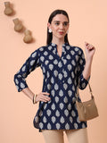 Women Indigo Leaf Printed Pure Cotton Kurti