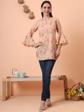 Women Yellow Printed Pure Cotton Flared Sleeves Kurti