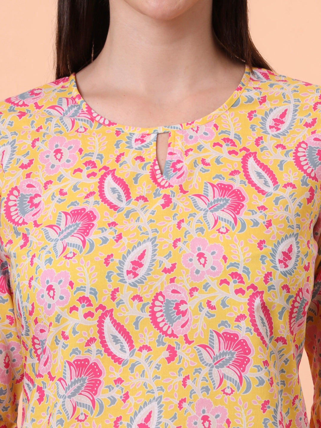 Women Yellow Printed Pure Cotton Flared Sleeves Kurti