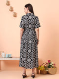 Women Black Printed Fit & Flared Waist Tie-up Dress