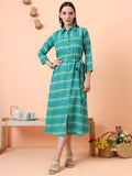 Women Green Printed Fit & Flared Waist Tie-up Dress