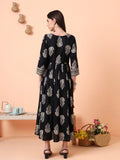 Women Black Floral Printed Pure Cotton Angrakha Kurta