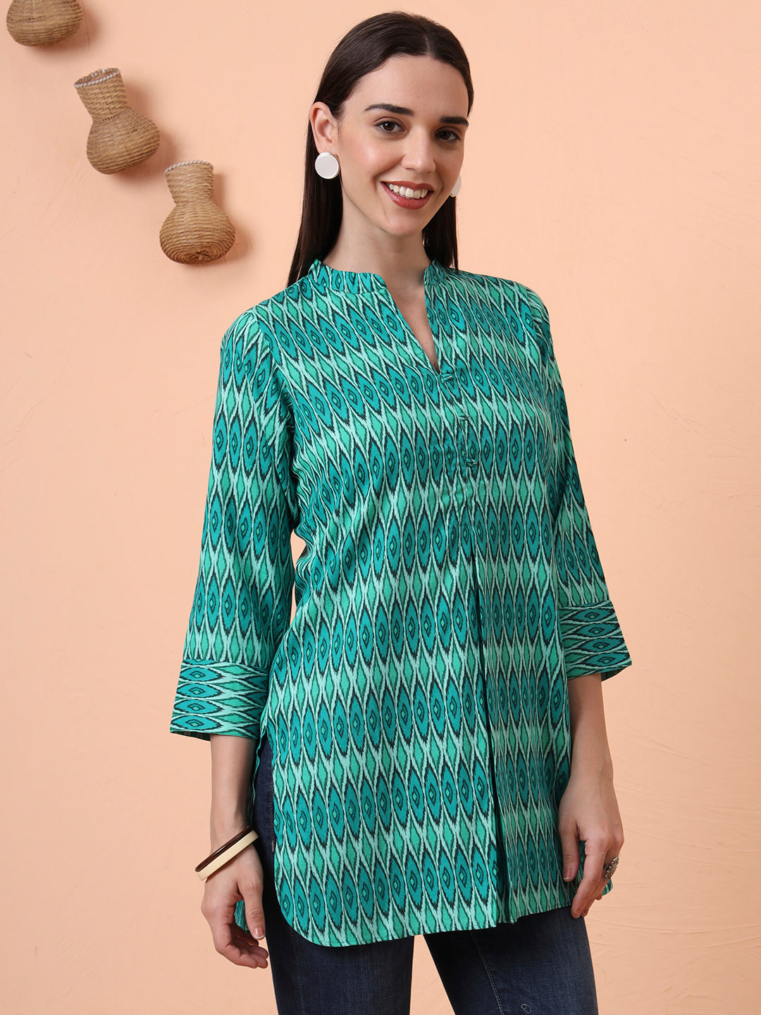 Women Pure Cotton Green Printed Kurti