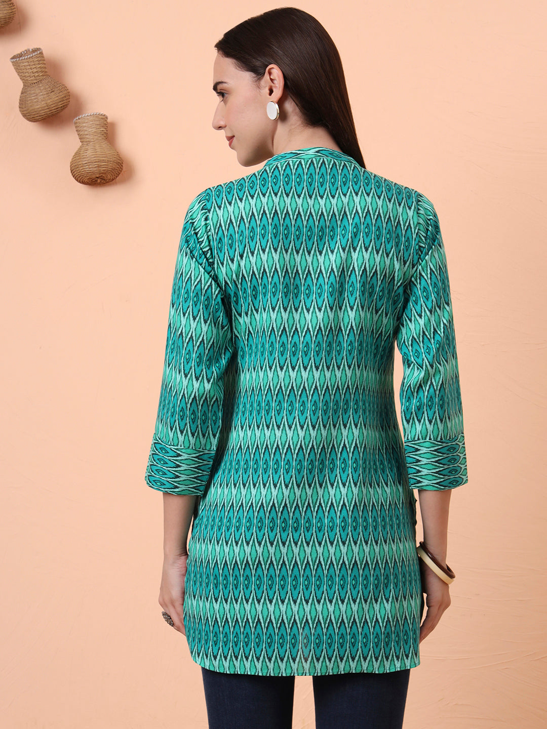 Women Pure Cotton Green Printed Kurti