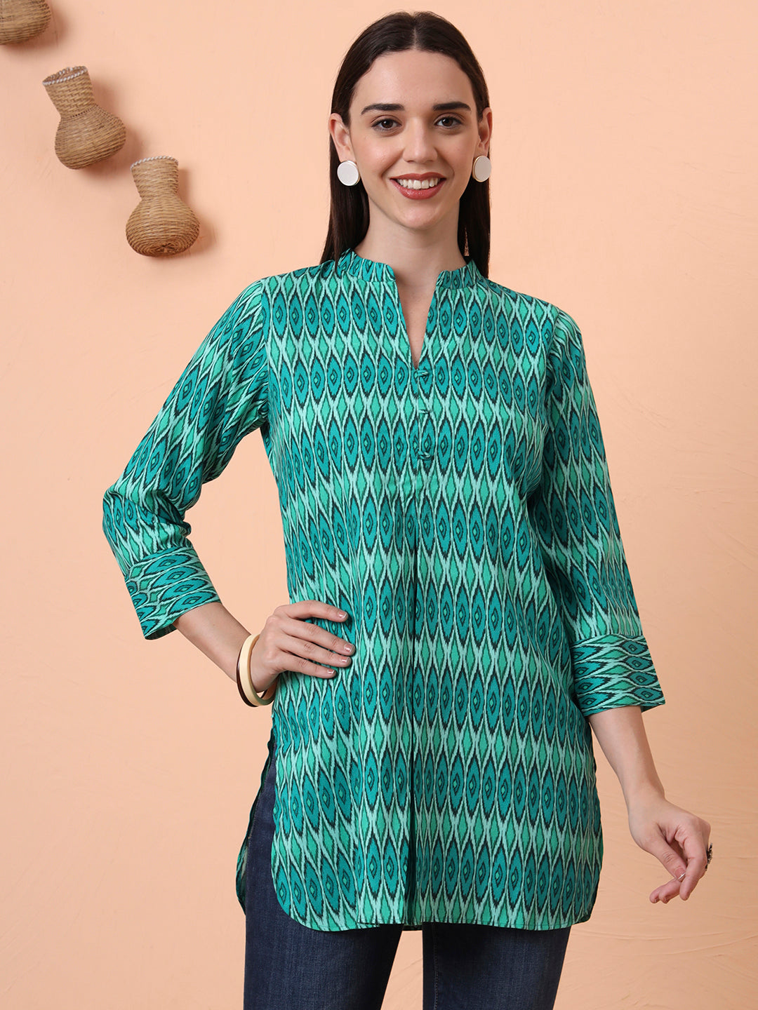 Women Pure Cotton Green Printed Kurti