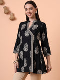 Women Pure Cotton Black Floral Printed Kurti