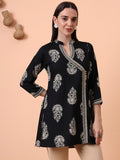 Women Pure Cotton Black Floral Printed Kurti