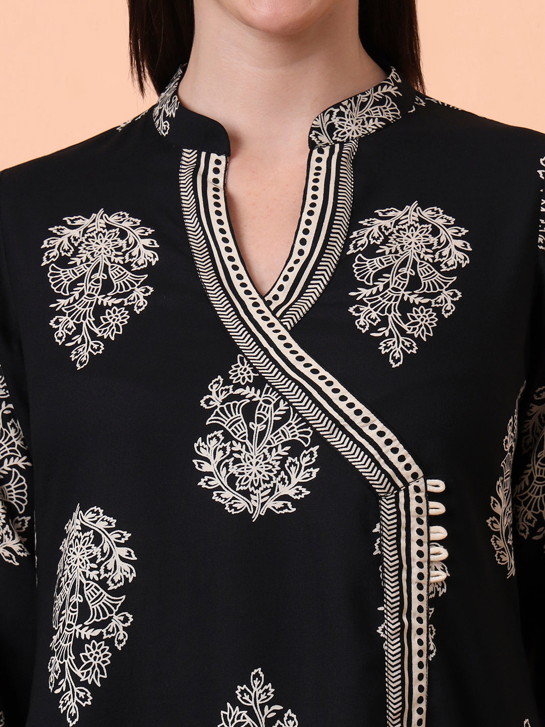 Women Pure Cotton Black Floral Printed Kurti