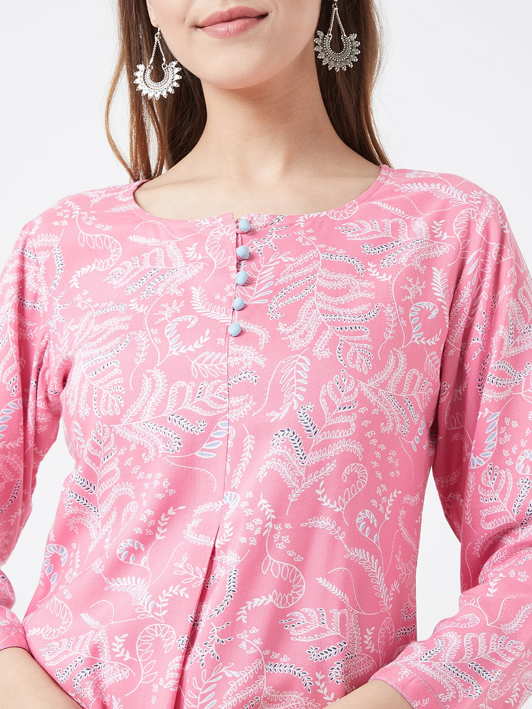 Women Rayon Pink Floral Printed Straight Kurti
